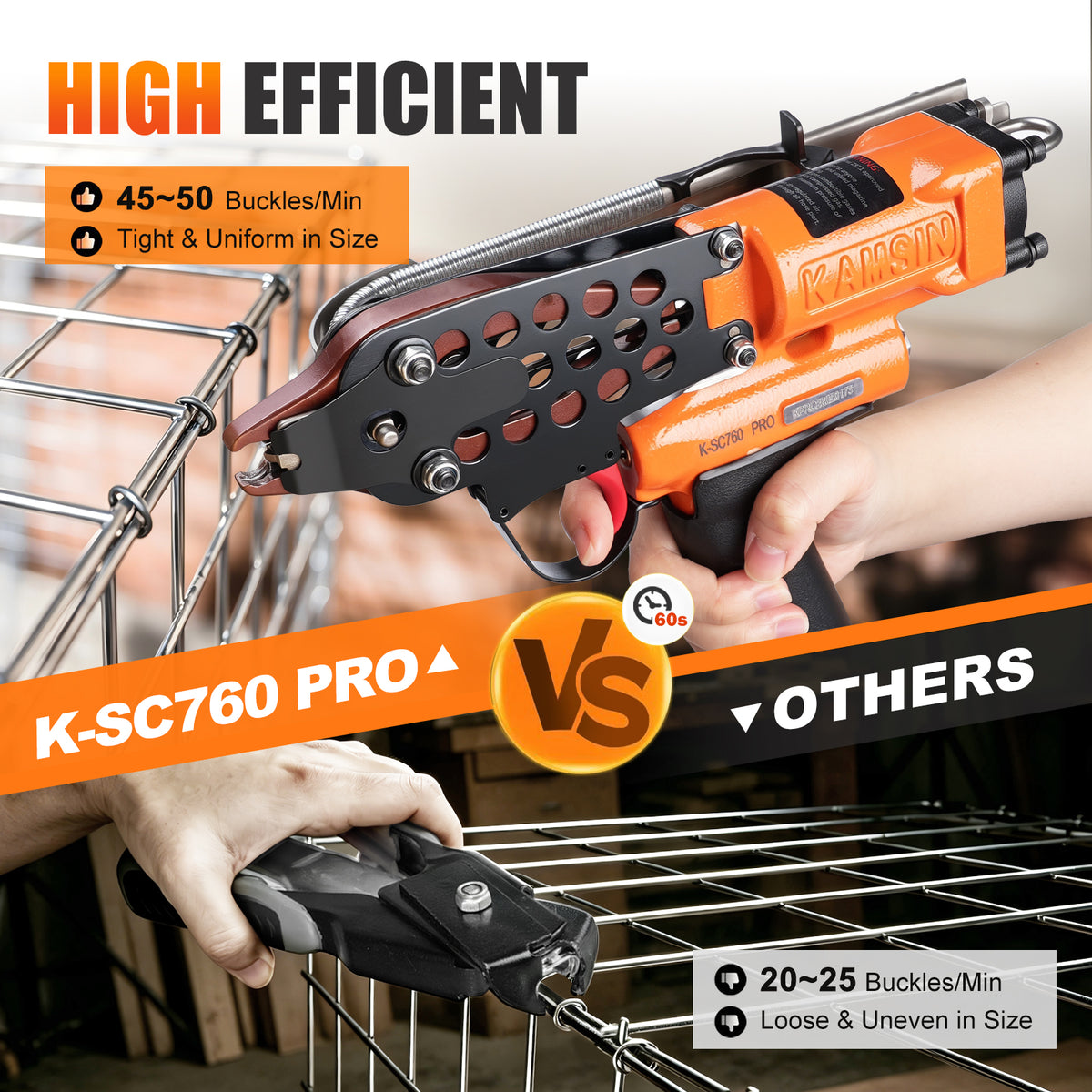 KAMSIN K-SC760 PRO Kit de pistola neumática para anillas de cerdo con gatillo mejorado de calibre 16, corona de 1/2 pulgada, diámetro de cierre de 3.0-4.8 mm, alicates de anillo C accionados por aire para jaulas, cercas y tapicería automotriz