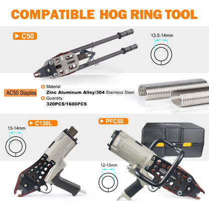 KAMSIN C50 11 Gauge Manual Snap Rings 1 3/4-Inch Crown for Hog Ring Gun 13.5-14mm Closure Diameter Zinc-Aluminum Alloy C Ring Staples for Wire Cages, Mattress, Gabion