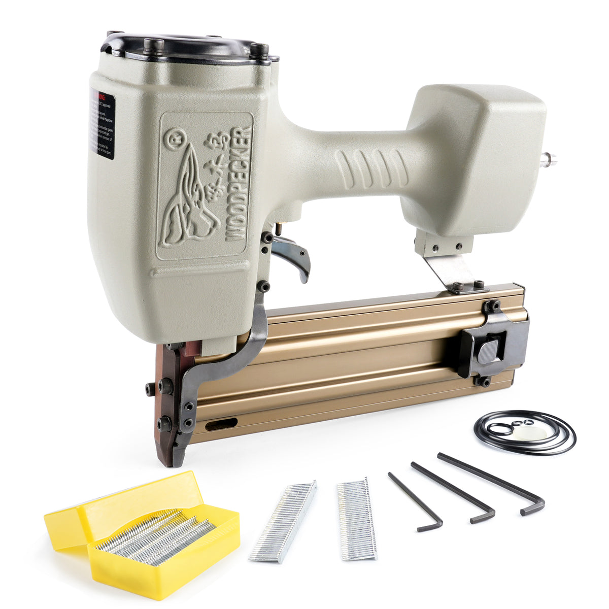 WOODPECKER ST64 14 Gauge Pneumatic Concrete T Nailer with 400 PCS 3/4" Concrete T Nails, 3/4" to 2-1/2" Concrete Nail Gun for Heavy Duty Concrete Nailing, Decking , Subflooring, Siding, and Soffits