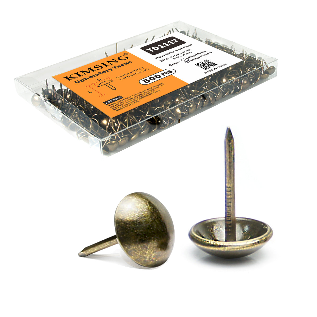 Clavos decorativos KAMSIN de cobre/latón antiguo, 500 chinchetas lisas de cabeza redonda, de 7/16" (11mm) de diámetro, tachuelas decorativas para tapicería de muebles