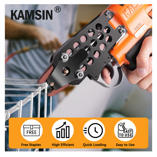 Combination of Kamsin K-SC7C 15 Gauge Pneumatic C Ring Gun Kit and 3/4-Inch Crown Hog Ring Staples