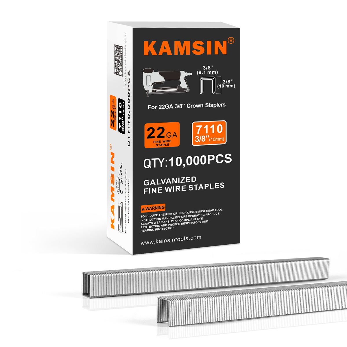 Grapas para tapicería KAMSIN serie 71, calibre 22, corona de 3/8'' (9 mm), 10000 unidades