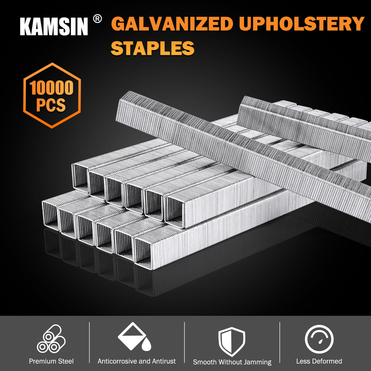 Grapas para tapicería KAMSIN serie 71, calibre 22, corona de 3/8'' (9 mm), 10000 unidades