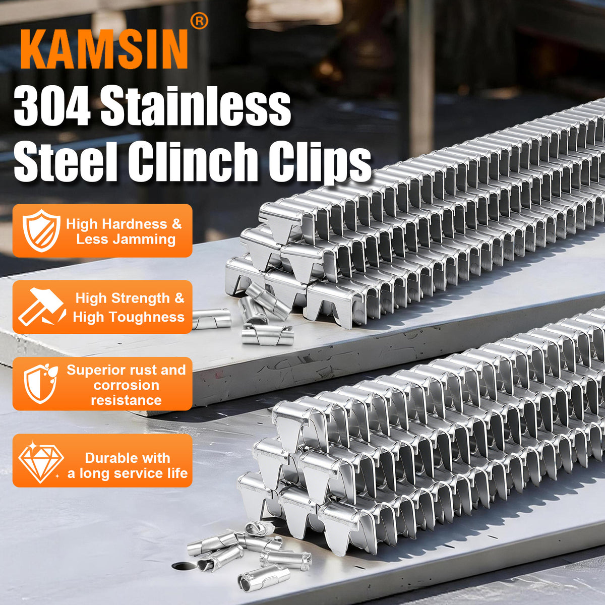 KAMSIN M66 Series 304 Stainless Steel Vertex Clips Hartco Clips, for M66 Clinch Clipper Gun, M66 Series Clinching Tools