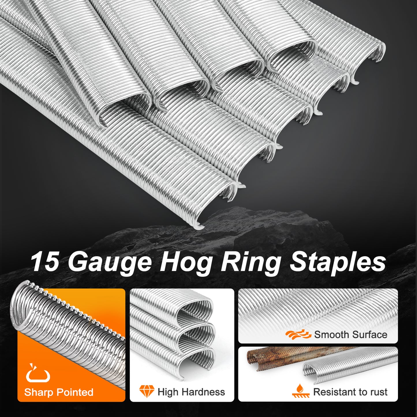 KAMSIN C27 Hog Rings- 15 Gauge Galvanized C-Type Staples, 15/16"(23.4mm) Inner Crown - Compatible with C7 Air Hog Ring Gun for Cages, Fencing, and DIY Projects