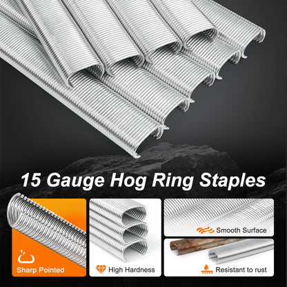 KAMSIN C27 Hog Rings- 15 Gauge Galvanized C-Type Staples, 15/16"(23.4mm) Inner Crown - Compatible with C7 Air Hog Ring Gun for Cages, Fencing, and DIY Projects