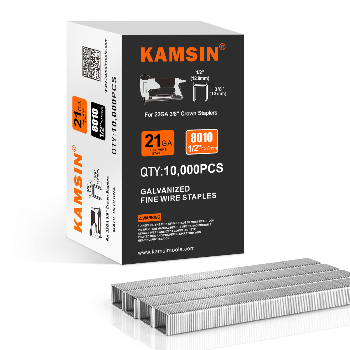 KAMSIN Serie 80 Grapa de tapicería de calibre 21, corona de 1/2'' (12,8 mm), 10 mm de longitud, 10000 unidades