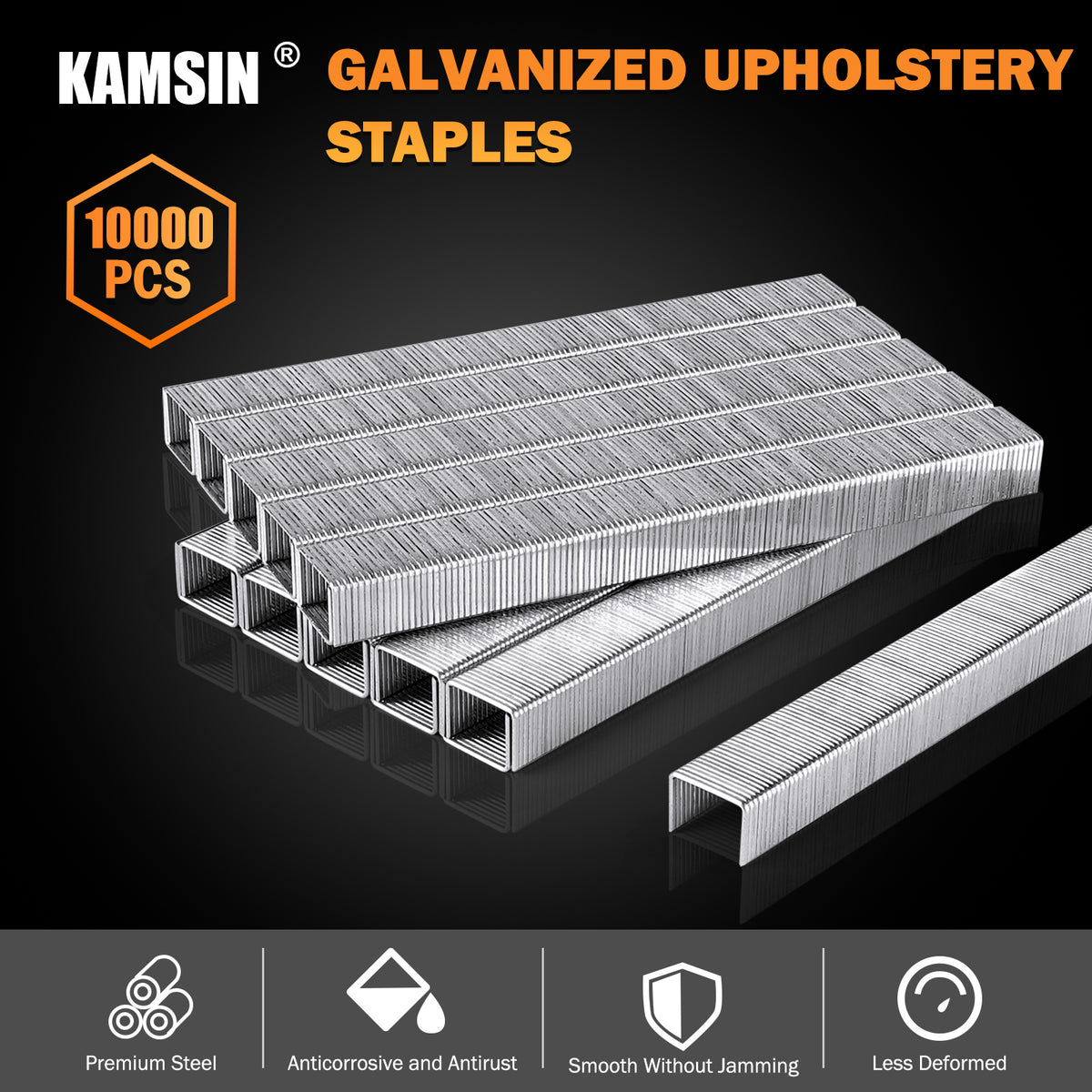 KAMSIN Serie 80 Grapa de tapicería de calibre 21, corona de 1/2'' (12,8 mm), 10 mm de longitud, 10000 unidades