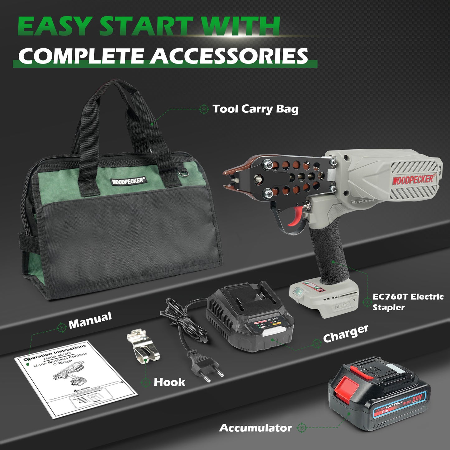 WOODPECKER EC760T Electric Hog Ring Gun, 3.0-4.8mm Clamping Diameter, C Ring Gun, Hog Ring Plier for Tighter Loops