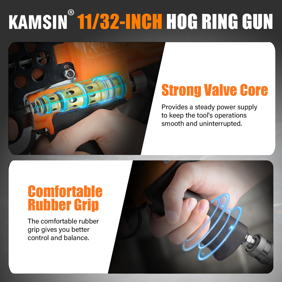 Pistola neumática Kamsin K-SC712 para anillos de cerdo y kit de 1800 grapas de anillo de cerdo con corona interior de 11/32" (8.8mm), diámetro de sujeción de 1.8-2.1mm