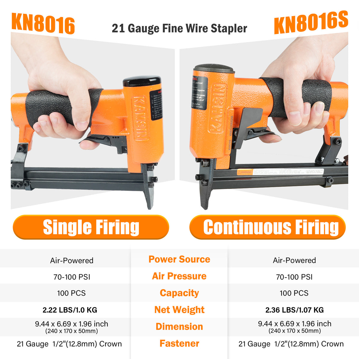 KAMSIN #KN8016 Agrafeuse pneumatique à fil fin de calibre 21, agrafes à couronne de 1/2 pouce, longueur de jambe de 1/4 à 5/8 pouce Pistolet à agrafes de rembourrage électrique pour meubles, armoires, literie, cadres photo