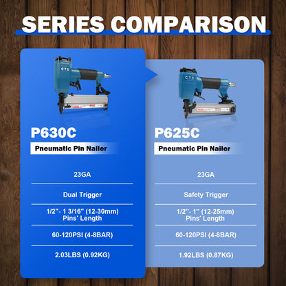 P630C Pneumatic Headless Pin Nailer, 23 Gauge Air Power Nail Gun, Drives 1/2-Inch to 1-3/16-Inch (12-30mm) Headless Micor Pins with Dual Trigger Safety for Cabinets, Interior Decoration
