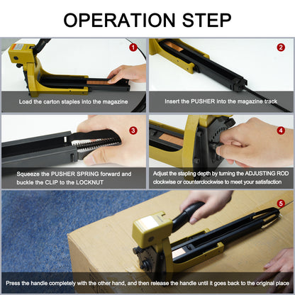HB3518 16 Gauge Manual Carton Closing Stapler , 1-3/8-Inch Crown, 3/4-Inch Length Carton Staples, Carton Stapler, Corrugated Carton Staple Gun, Carton Stapler for Closing Cartons Folding Boxes