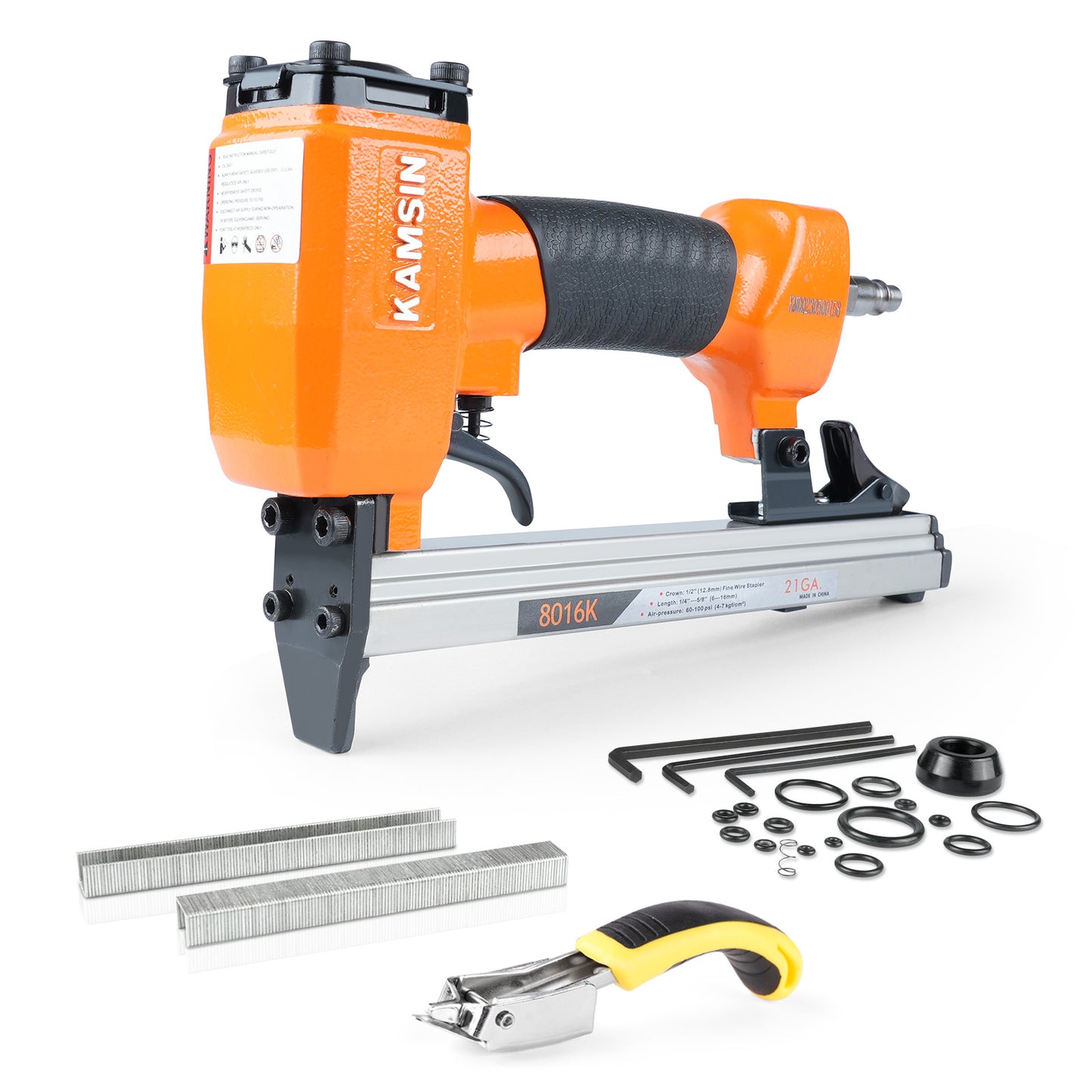 KAMSIN 8016K Grapadora Neumática para Tapicería - Serie 80 de Calibre 21, Corona de 1/2 pulgada, Longitud de Pata de 1/4 a 5/8 de pulgada, Grapadora de Alambre Fino para Muebles, Tableros Delgados, Sofás