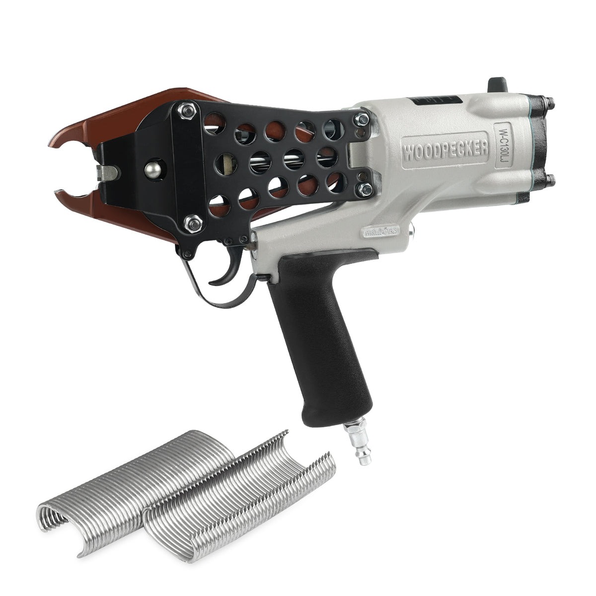 Woodpecker C130LJ / PFC50 11 Gauge Easy Carry Pneumatic Hog Ring Gun for Gabion 1 1/2 Inch Crown Air C Ring Plier for Wire Cages, Gabion, Fencing, Sofa, Spring Mattress, Car Seat, Bedding, Wire Mesh Baskets