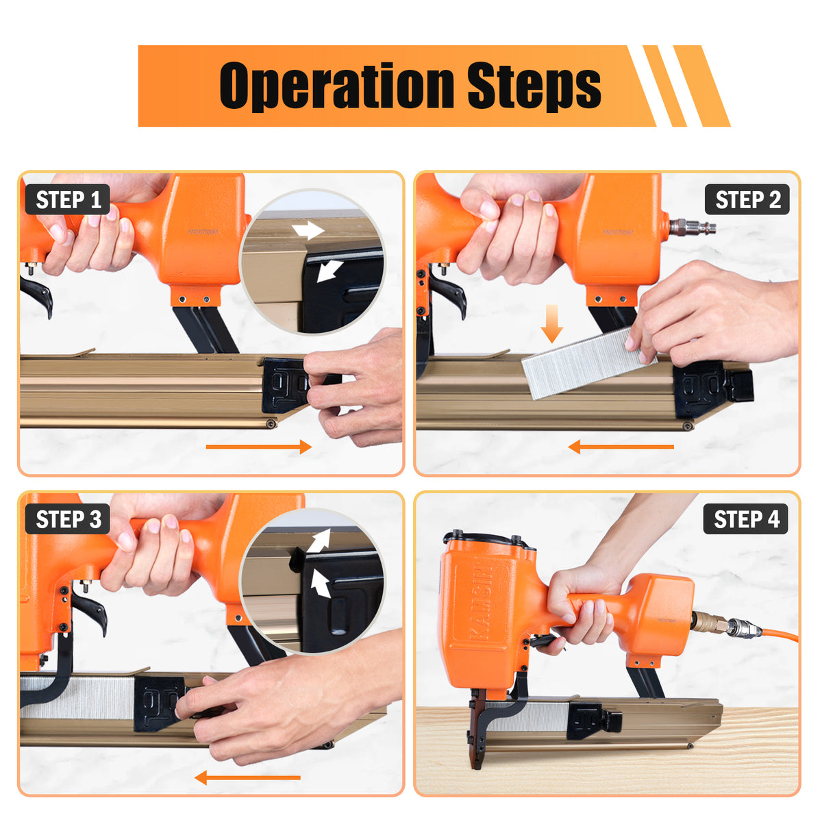 N851 16 Gauge Pneumatic Construction Stapler 7/16-Inch Medium Crown Upholstery Stapler with Safety Frame, Accepts 1" to 2" Length Staples, Heavy Wire Stapler for Furniture Making, Subflooring