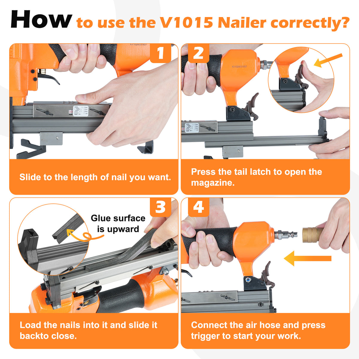 KAMSIN V1015 Pneumatic Picture Frame Nailer Gun and Optional 3/16" to 19/32" (5-15mm) V-Nails Set – Professional Picture Frame Joiner Tool