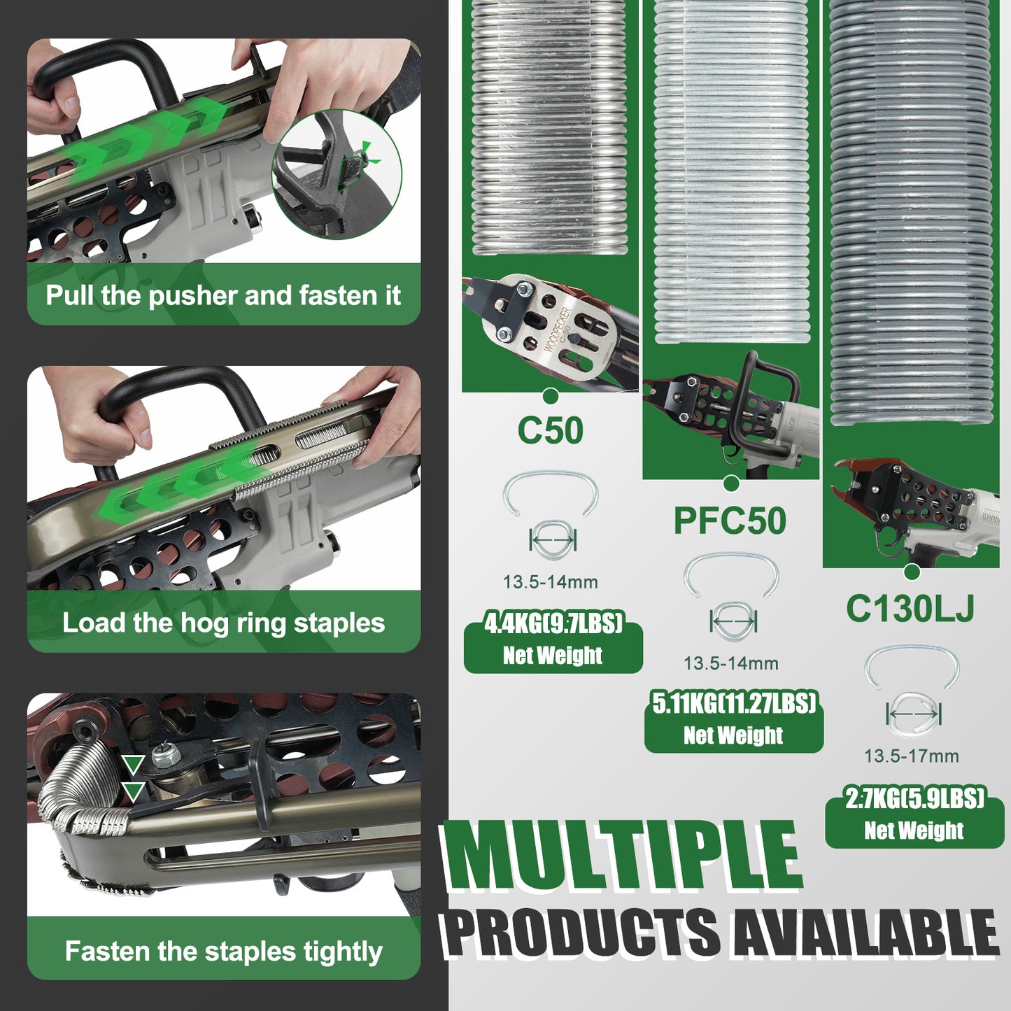 Woodpecker C130L/PFC50 11 Gauge Easy Carry Pneumatic Hog Ring Gun for Gabion 1 1/2 Inch Crown Air C Ring Plier for Wire Cages, Gabion, Fencing, Sofa, Spring Mattress, Car Seat, Bedding, Wire Mesh Baskets