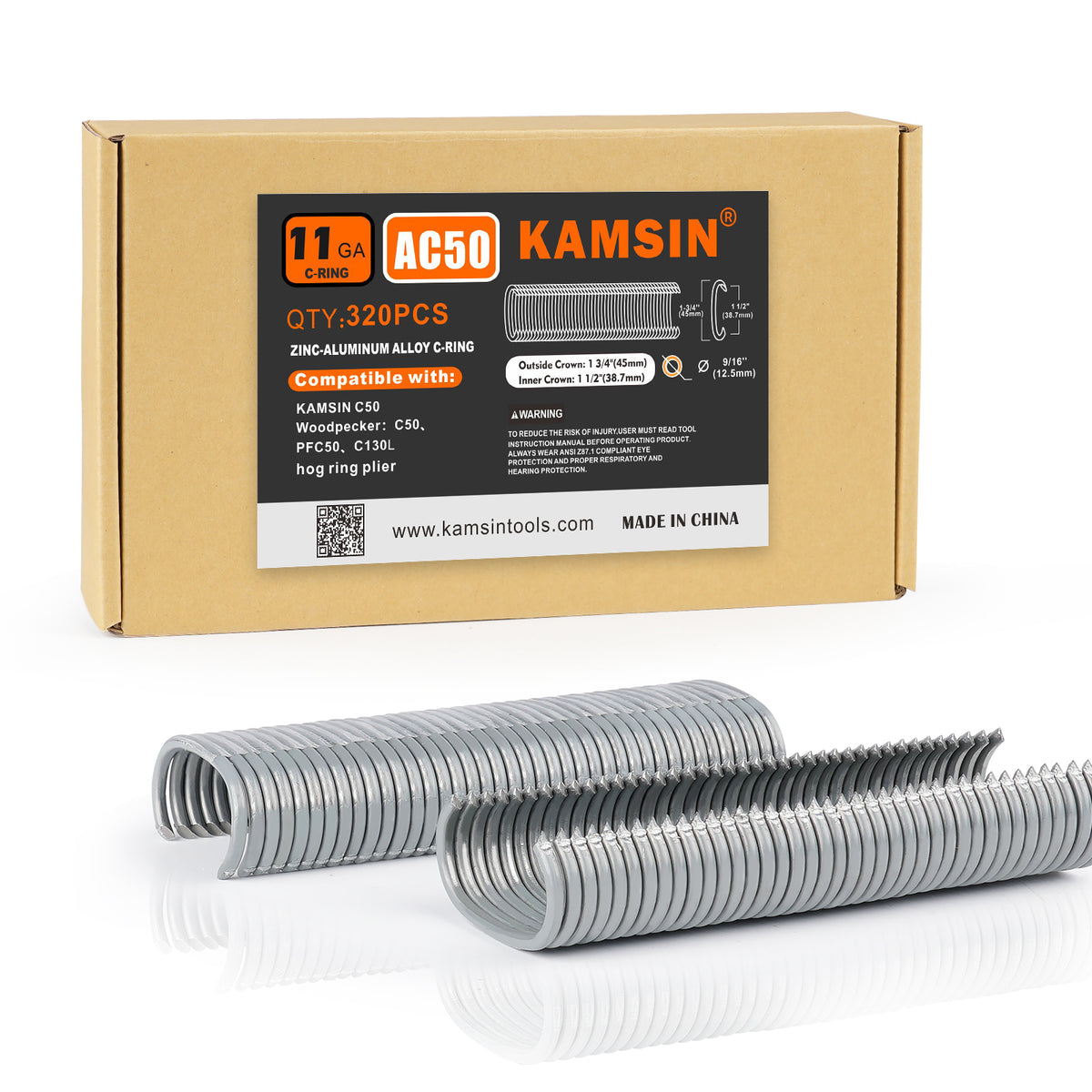 KAMSIN C50 11G Anillos de presión manuales de 1 3/4 pulgadas de corona para pistola de anillos de cerdo de 13,5-14 mm de diámetro de cierre, grapas de anillo C de aleación de zinc-aluminio para jaulas de alambre, colchones, gaviones