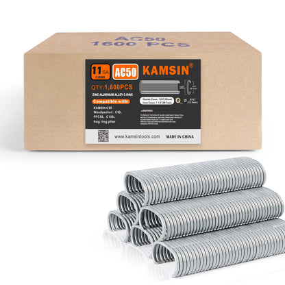 KAMSIN C50 11 Gauge Manual Snap Rings 1 3/4-Inch Crown for Hog Ring Gun 13.5-14mm Closure Diameter Zinc-Aluminum Alloy C Ring Staples for Wire Cages, Mattress, Gabion