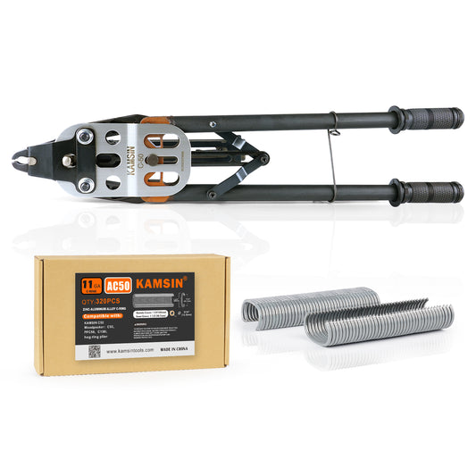 KAMSIN C50 11 Gauge Manual Hog Ring Plier 13.5-14mm Closure Dia bundle with C50 Hog Ring Staples