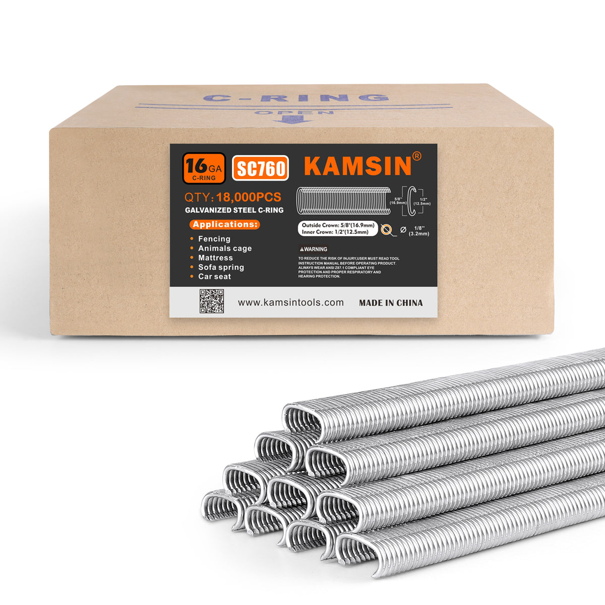 KAMSIN SC760 Grapas de Anillo C de Calibre 16 Corona Interior de 1/2" Corona Exterior de 5/8" Anillos de Cerdo Anillos C Grapas de Anillo de Cerdo Grapas Colapsadas para Engrapadora