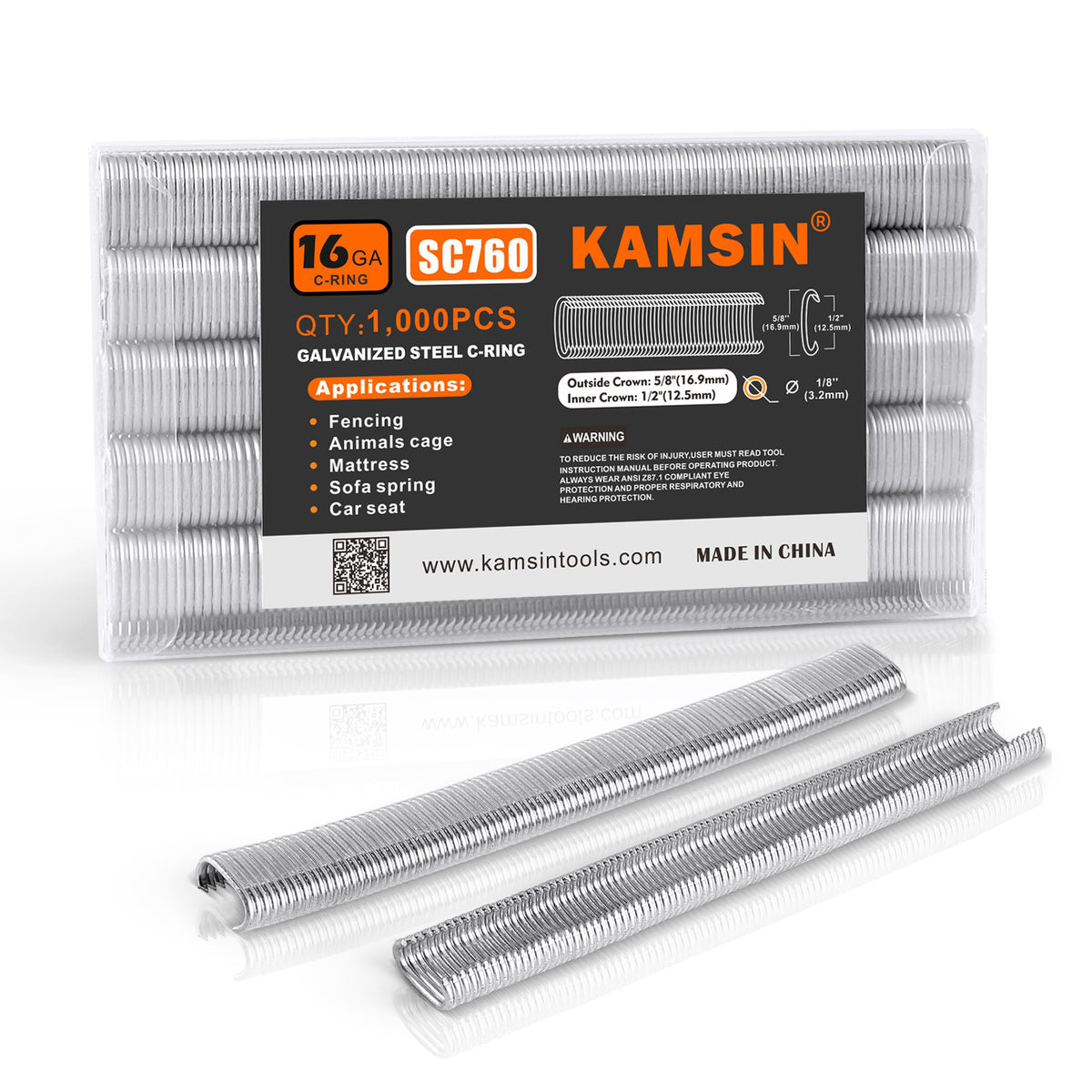 KAMSIN SC760 Grapas de Anillo C de Calibre 16 Corona Interior de 1/2" Corona Exterior de 5/8" Anillos de Cerdo Anillos C Grapas de Anillo de Cerdo Grapas Colapsadas para Engrapadora