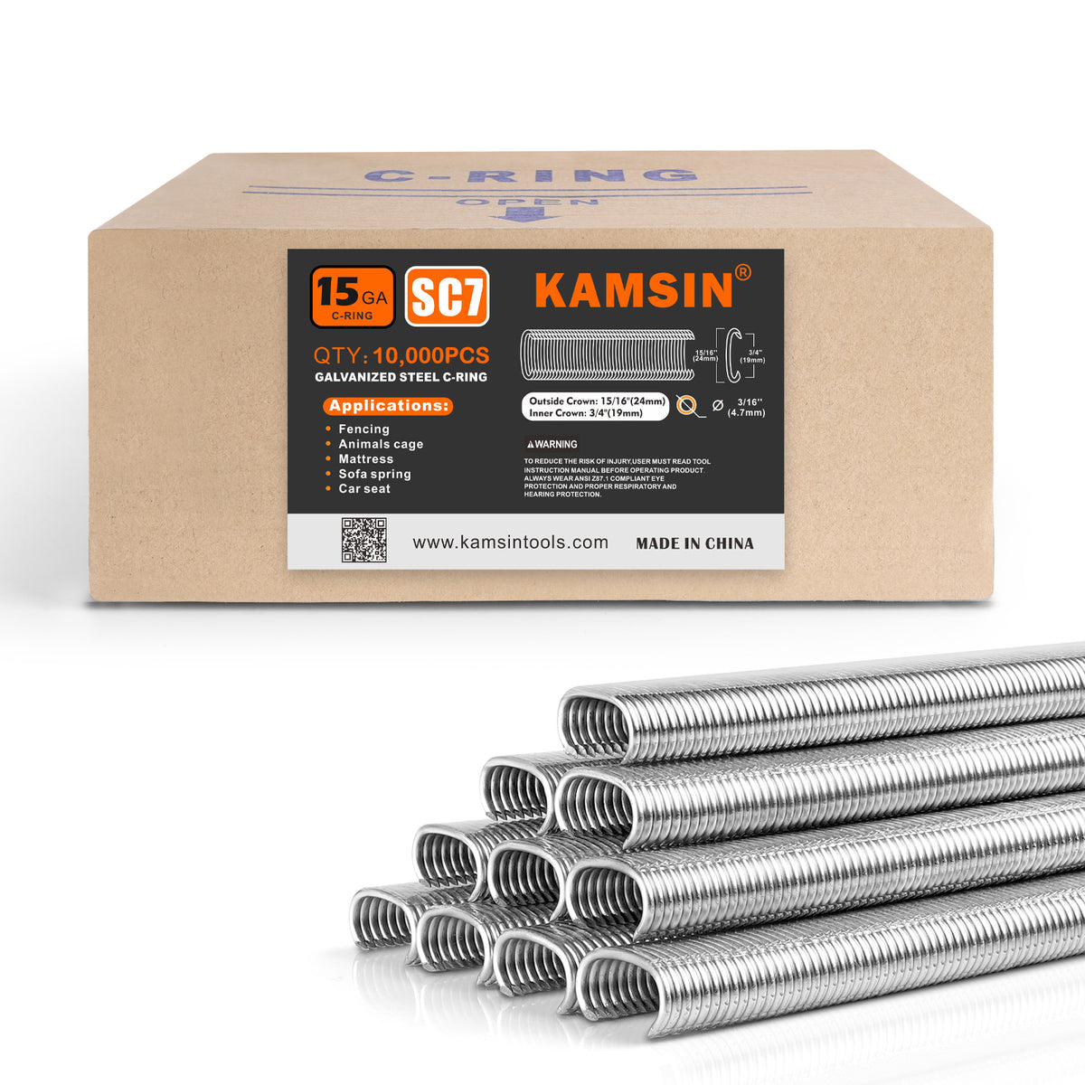 KAMSIN SC7 Grapas de anillos de cerdo con corona de 3/4 de pulgada, de acero inoxidable 304 o galvanizadas, calibre 15