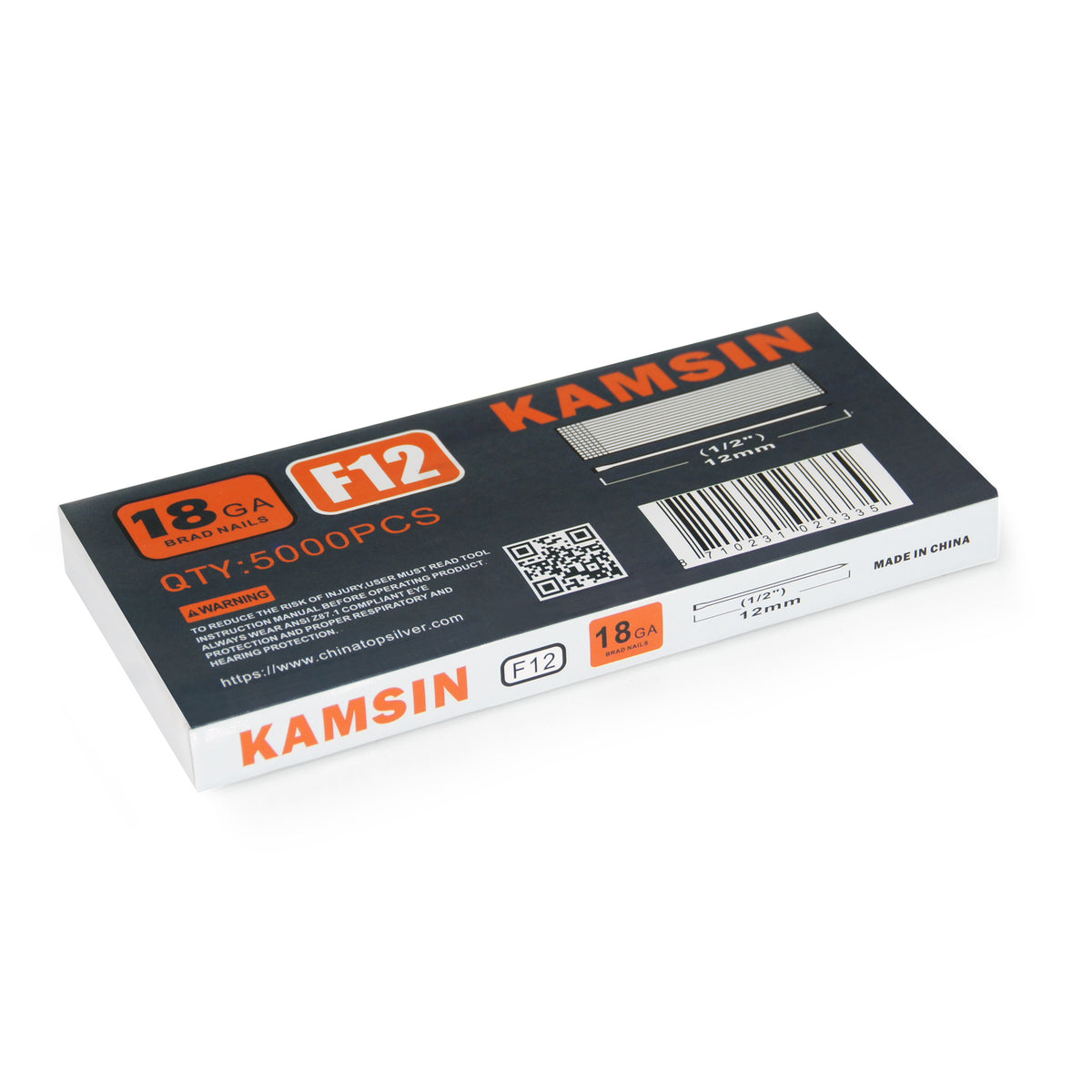 KAMSIN F12 Clavos Brad, Clavos Brad Galvanizados de Calibre 18, Clavos de Acabado de 1/2 pulgada (12 mm) de Longitud (5,000 PIEZAS por Caja) Para Clavadora Brad