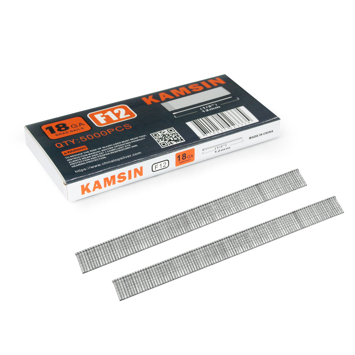 Clavos KAMSIN de 18 gauge, 5000 por caja, 1/2 pulgada de largo, acabado galvanizado, punta de cincel, clavos en tira
