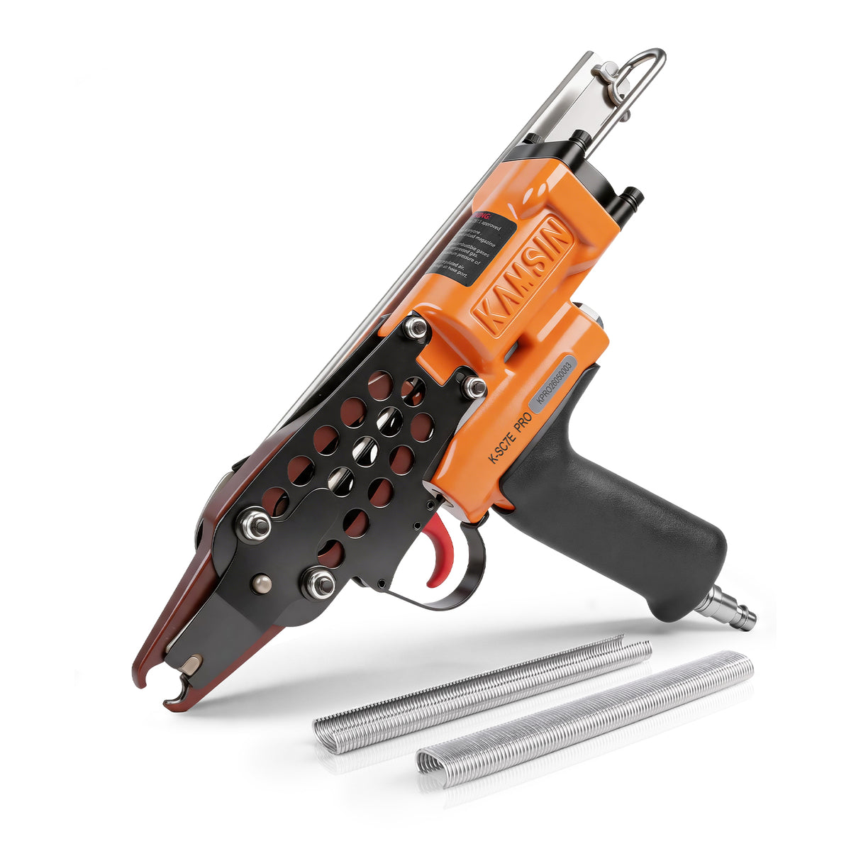 KAMSIN K-SC7E PRO Pistola Neumática de Anillo de Cerdo de Nariz Larga con Gatillo Mejorado Calibre 15, Corona de 3/4 Pulgadas, Diámetro de Cierre de 7-8mm, Alicates de Anillo C Accionados por Aire para Jaulas, Cercas y Tapicería Automotriz