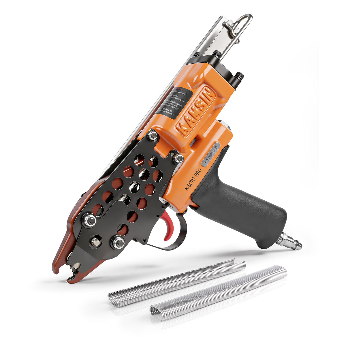 KAMSIN K-SC7C PRO Pistola neumática de anillo de cerdo con gatillo mejorado de calibre 15, corona de 3/4 pulgadas, diámetro de cierre de 4.8-5.2 mm, alicates de anillo en C accionados por aire para jaulas, cercas y tapicería automotriz
