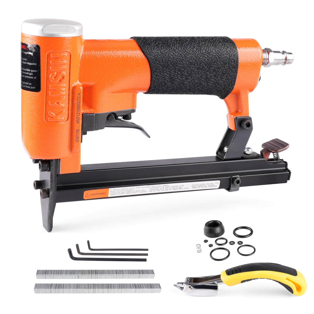 Engrapadora neumática para tapicería KAMSIN KN7116 de calibre 22, serie 71, corona de 3/8 pulgadas, longitud de pata de 1/4 a 5/8 pulgadas, para grapas de alambre fino, para muebles y telas