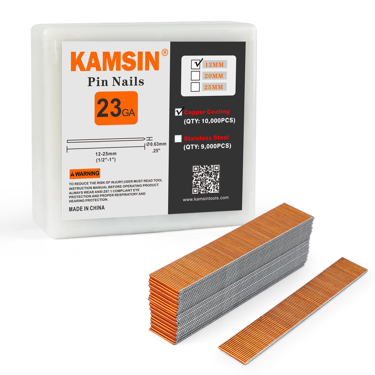 KAMSIN 23 Gauge Headless Pin Nails, 1/2''- 1 3/8'' (12-35MM), Copper and Stainless Steel for Headless Pin Nailer