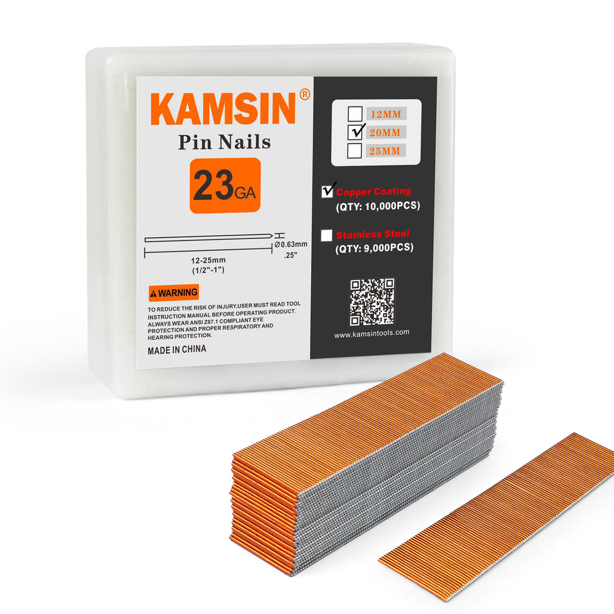 KAMSIN 23 Gauge Headless Pin Nails, 1/2''- 1 3/8'' (12-35MM), Copper and Stainless Steel for Headless Pin Nailer