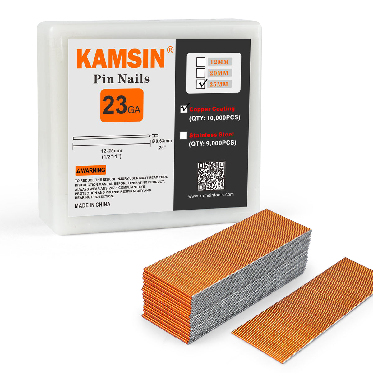 KAMSIN 23 Gauge Headless Pin Nails, 1/2''- 1 3/8'' (12-35MM), Copper and Stainless Steel for Headless Pin Nailer
