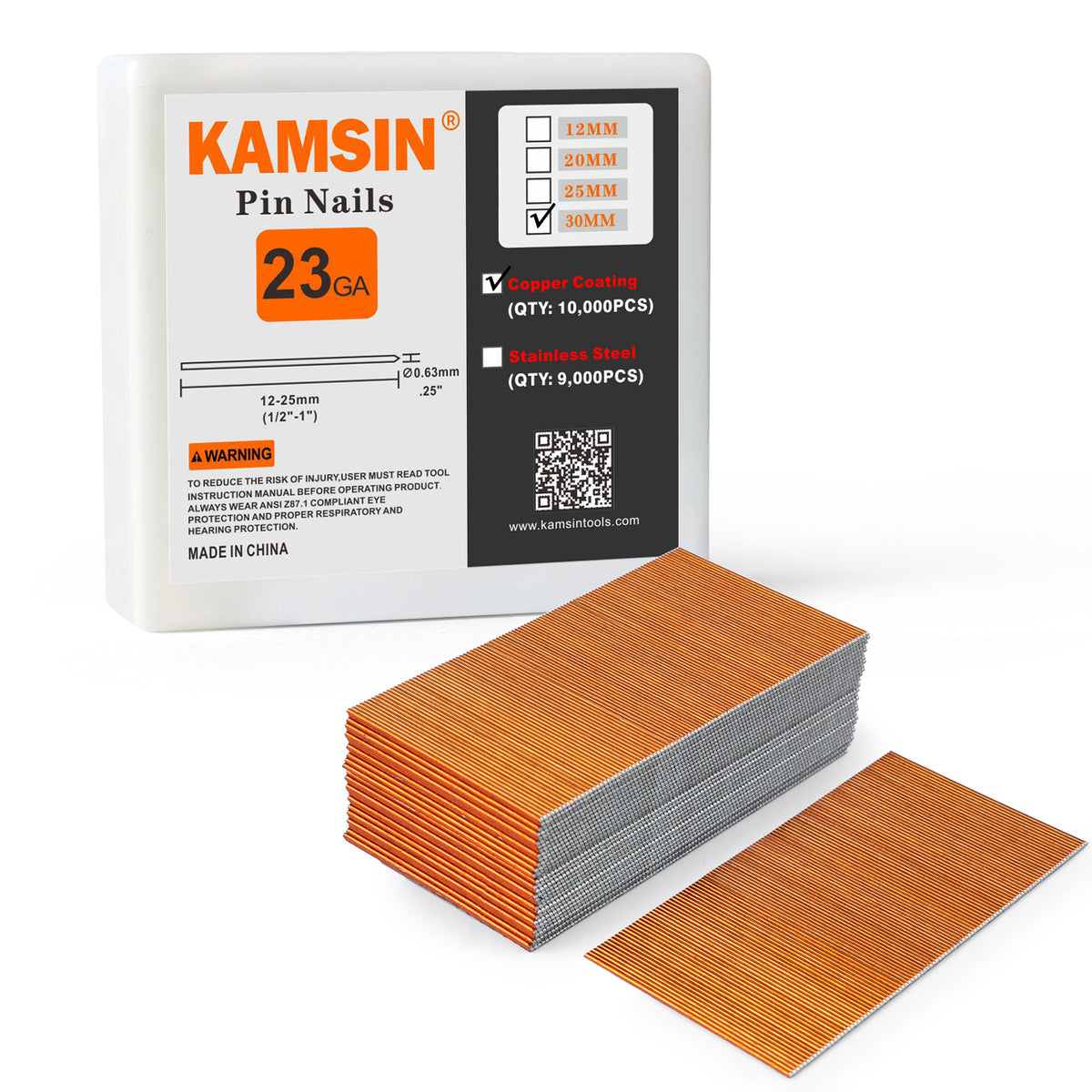 KAMSIN 23 Gauge Headless Pin Nails, 1/2''- 1 3/8'' (12-35MM), Copper and Stainless Steel for Headless Pin Nailer
