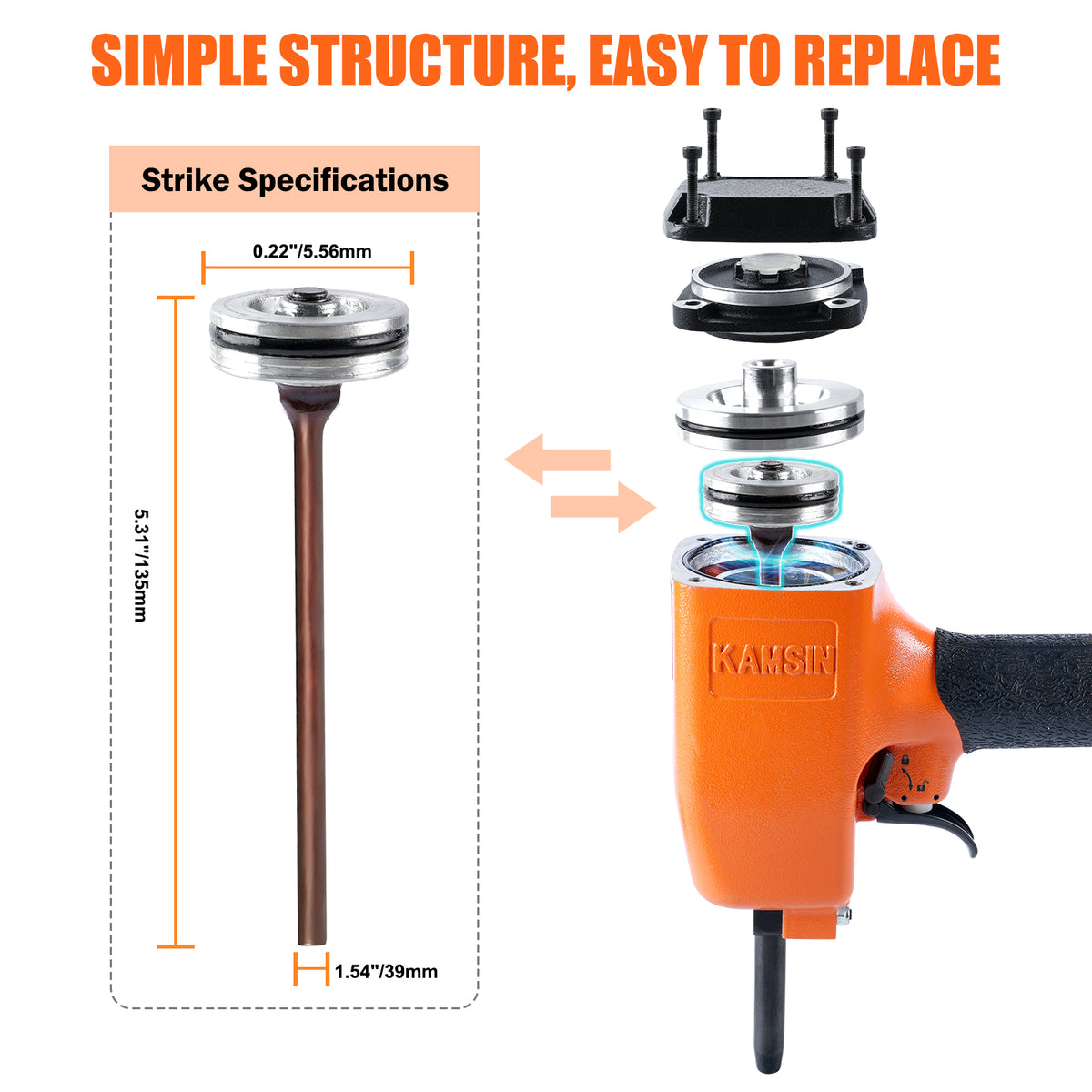 KAMSIN KT50 Pneumatic Nails Puller, Professional Heavy Duty Air Punch Nailer,1/4 Inch NPT Air Inlet Air Power Nail Remover, Denailer Removes Nails At The Head Diameter Of 0.118"(3mm)-0.236"(6mm)