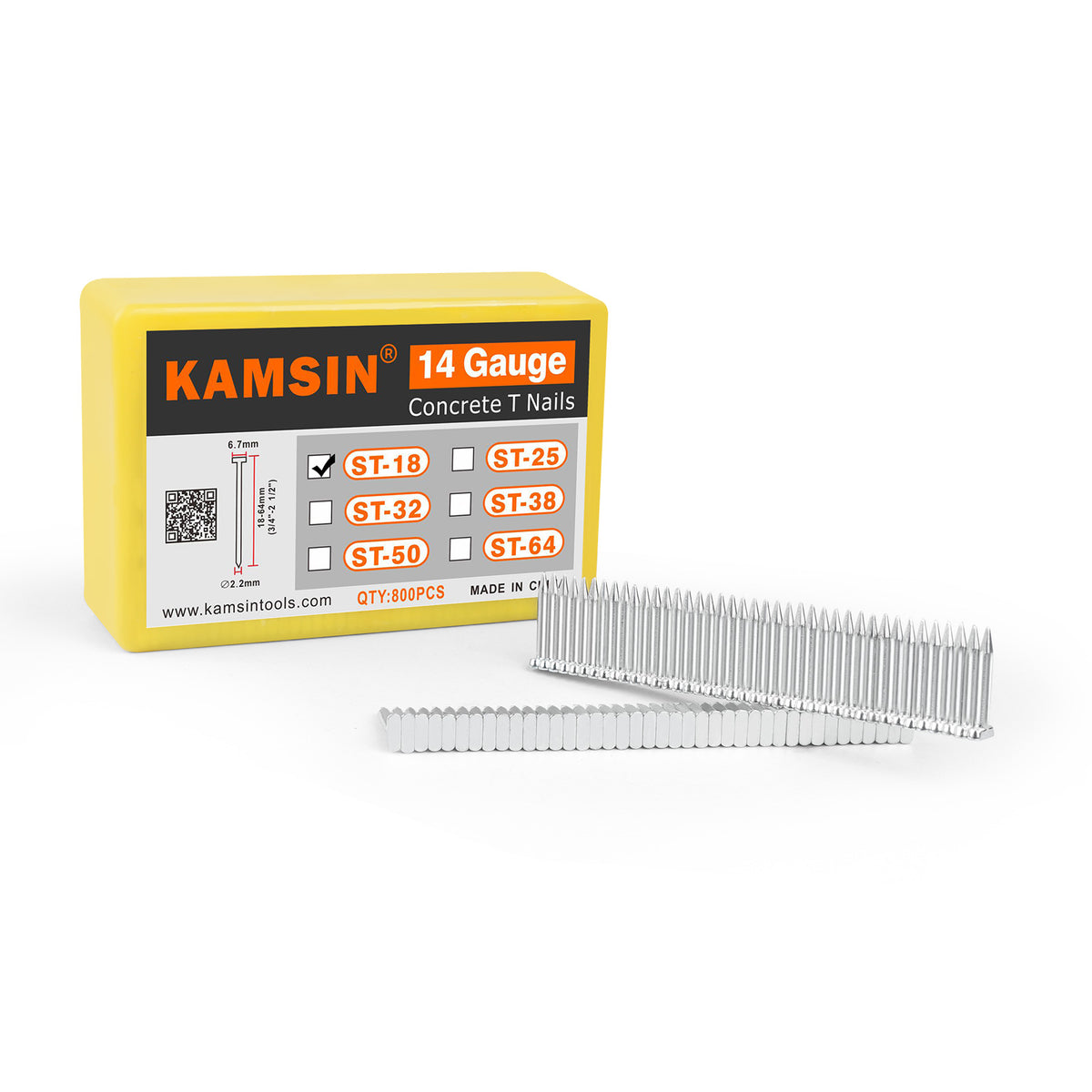 KAMSIN 14 Gauge Concrete T Nails, 18-64mm (3/4"-2 1/2"), Galvanized, 800 PCS/BOX