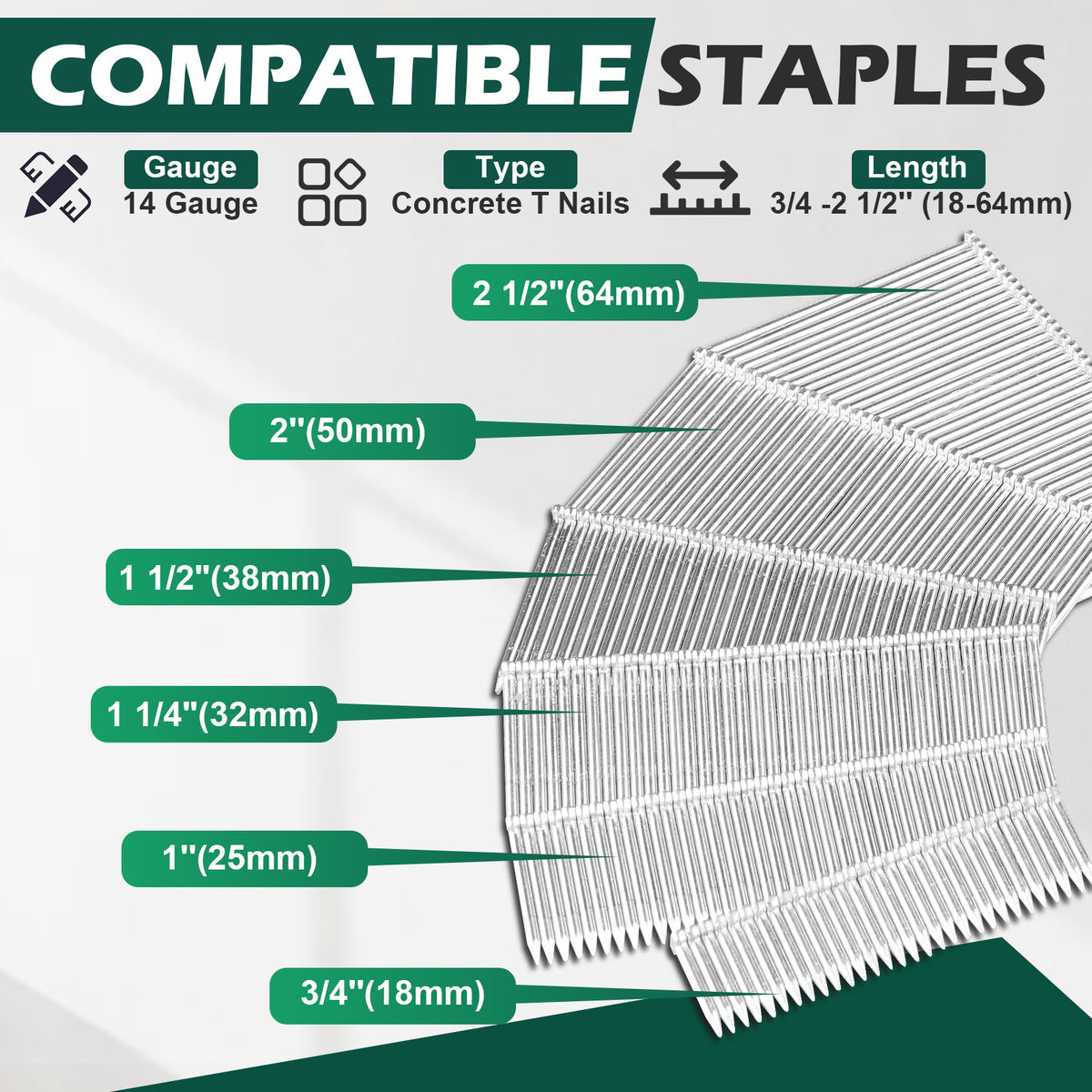 Woodpecker ST64 14 Gauge Heavy Duty Pneumatic Concrete T Nailer Kit with 400PCS ST18 and 800PCS ST18-ST64 Concrete T Nails