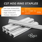 Anillas KAMSIN C27 - Grapas tipo C galvanizadas de calibre 15, corona interior de 15/16" (23.4 mm) - Compatibles con pistola de anillas neumática C7 para jaulas, cercas y proyectos de bricolaje