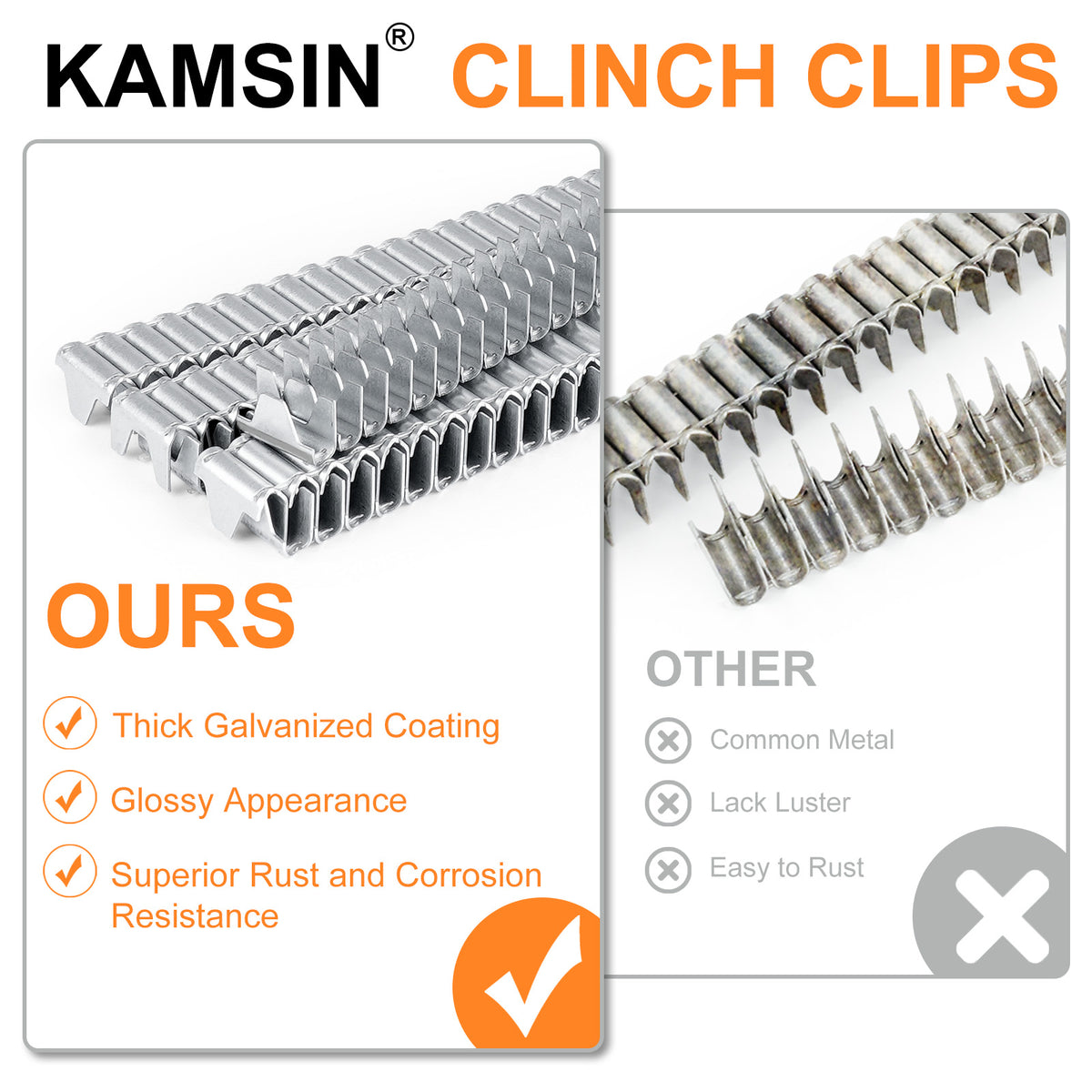 KAMSIN M66 Series Galvanized Vertex Clips, for Hartco M66 Clinch Clipper Gun, M66 Series Clinching Tools