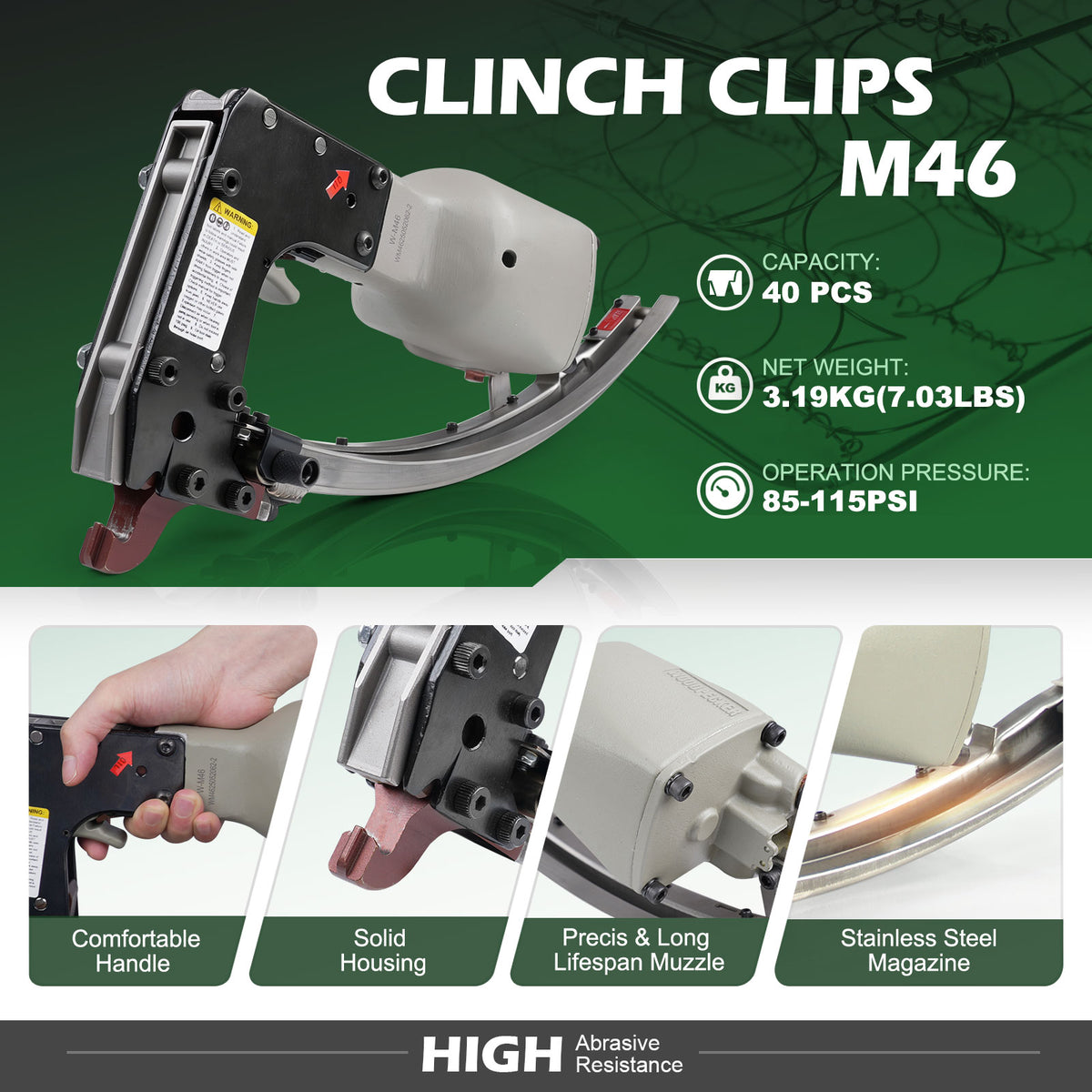 WOODPECKER M46 Pneumatic Clinching Clipper Hartco Clinching Tool Industrial Clip Gun for Spring Mattress, Car Seat