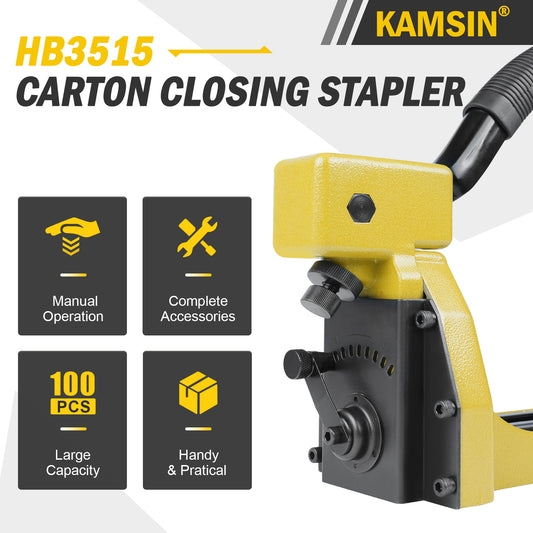 HB3515 Manual Carton Closing Stapler - 16 Gauge Staple Gun for Closing Corrugated Boxes, Folding Cartons - 34.7mm (1-3/8") Crown, 15mm (5/8") Length Staples