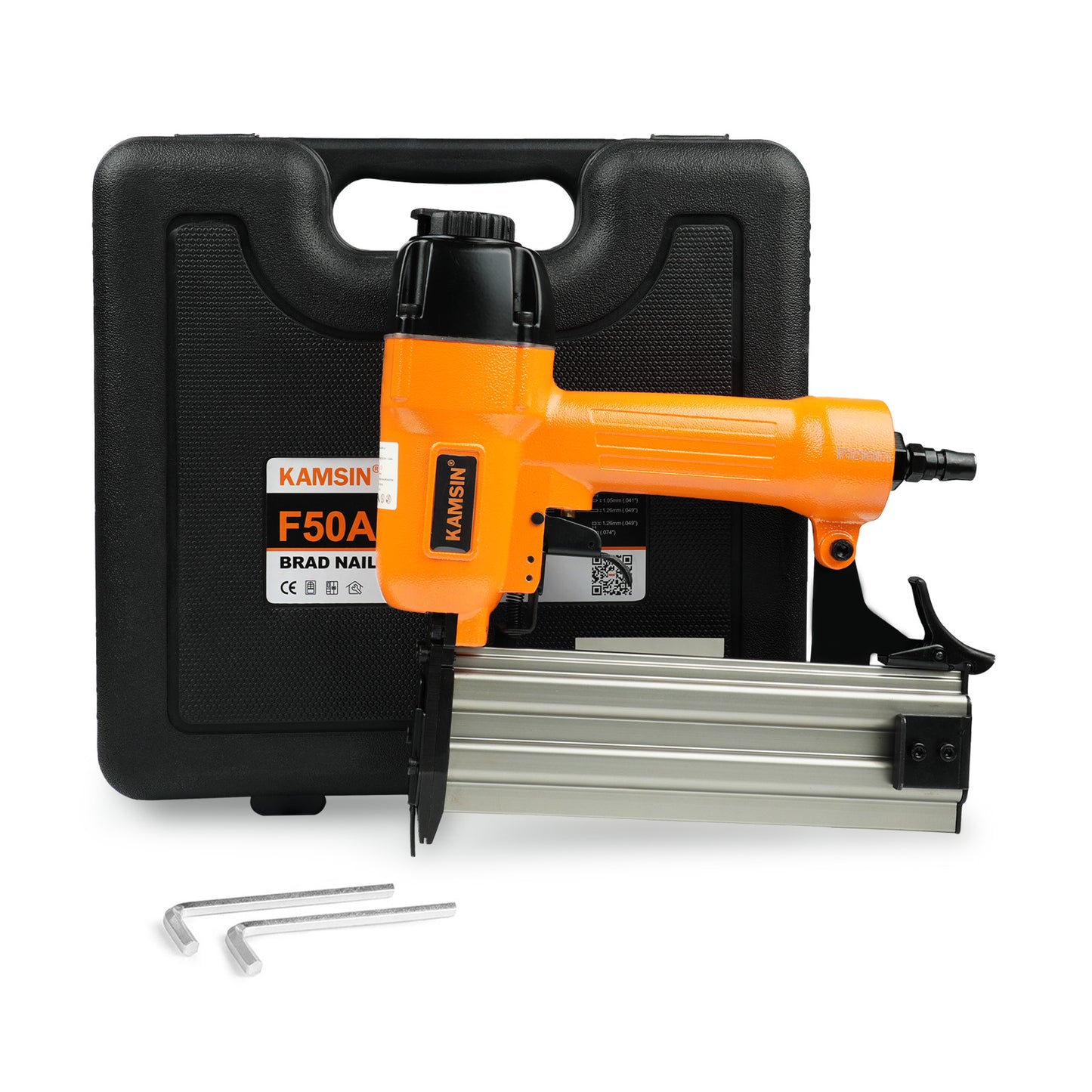 KAMSIN F50A 18 Gauge Pneumatic Brad Nailer With Safety, Accepts 3/8-Inch to 2-Inch (10-50mm) Brad Nails, Air Power Brad Nail Gun, Finish Nailer for Cabinets, Furniture, Upholstering, Woodworking