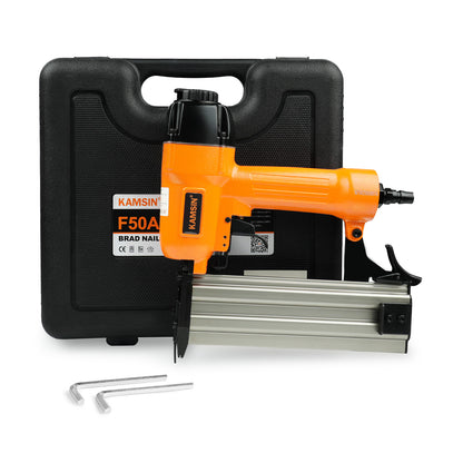 KAMSIN F50A 18 Gauge Pneumatic Brad Nailer With Safety, Accepts 3/8-Inch to 2-Inch (10-50mm) Brad Nails, Air Power Brad Nail Gun, Finish Nailer for Cabinets, Furniture, Upholstering, Woodworking