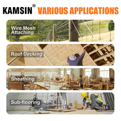 KAMSIN 21N838 16 Gauge Pneumatic Construction Stapler, 7/16'' Crown Stapler, Medium Crown Stapler for Sheathing, Roof Decking