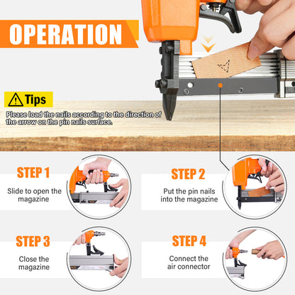 KAMSIN P630 23 Gauge Pneumatic Headless Pin Nailer, 1/2-Inch to 1-3/16-Inch Leg Length, Air Power Micro Pinner With Safety For Furniture, Cabinets, Interior Decoration