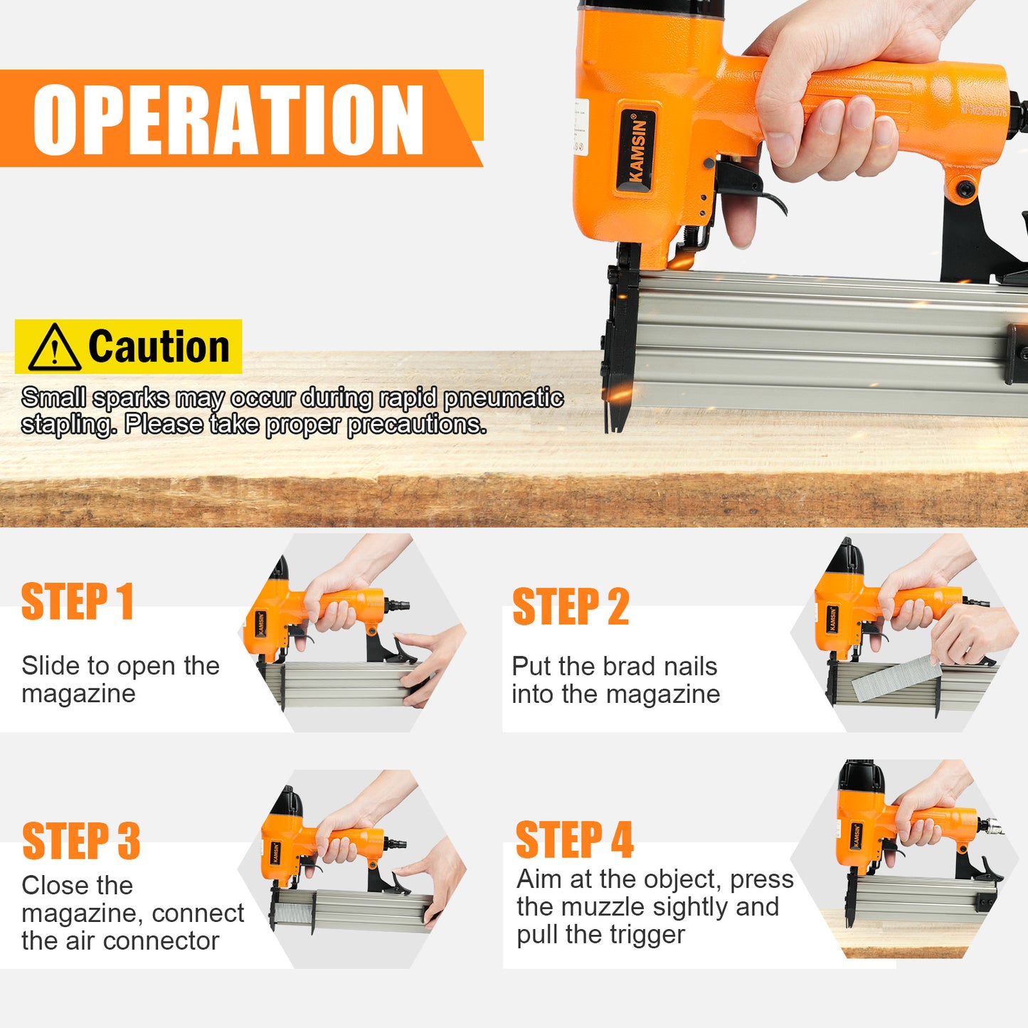 KAMSIN F50A 18 Gauge Pneumatic Brad Nailer With Safety, Accepts 3/8-Inch to 2-Inch (10-50mm) Brad Nails, Air Power Brad Nail Gun, Finish Nailer for Cabinets, Furniture, Upholstering, Woodworking