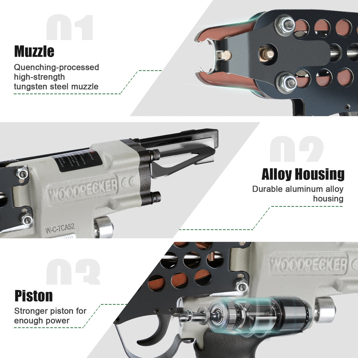 WOODPECKER C-7CA52 Kit de pistola neumática para anillos de cerdo de calibre 15 con 1000 grapas | Corona de 3/4", diámetro de cierre de 4,8 mm | Alicates de anillo en C de aire para cercas, colchones, jaulas y tapicería